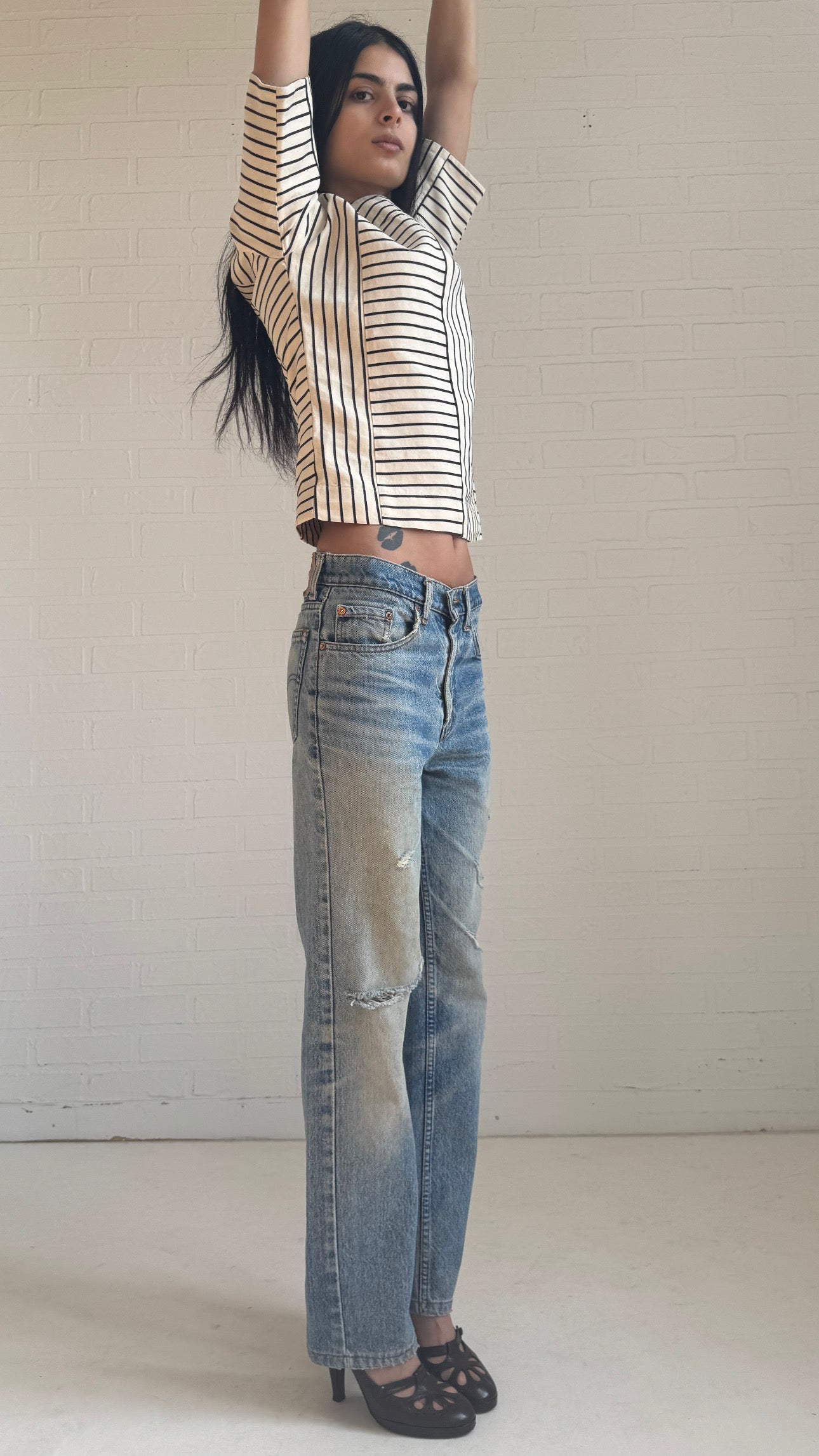 Distressed Straight-Leg Jeans