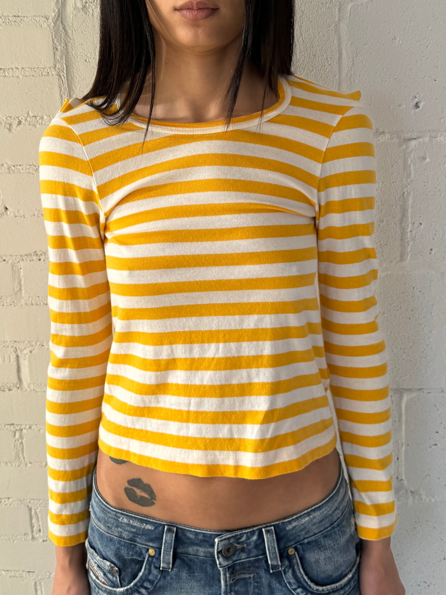 striped  long sleeve shirt / yellow