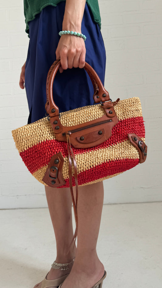 Moto Raffia Panier Basket Bag