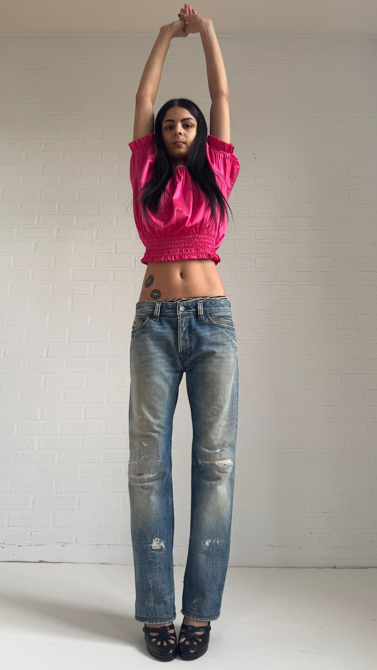 Distressed Faded Straight Leg Jeans