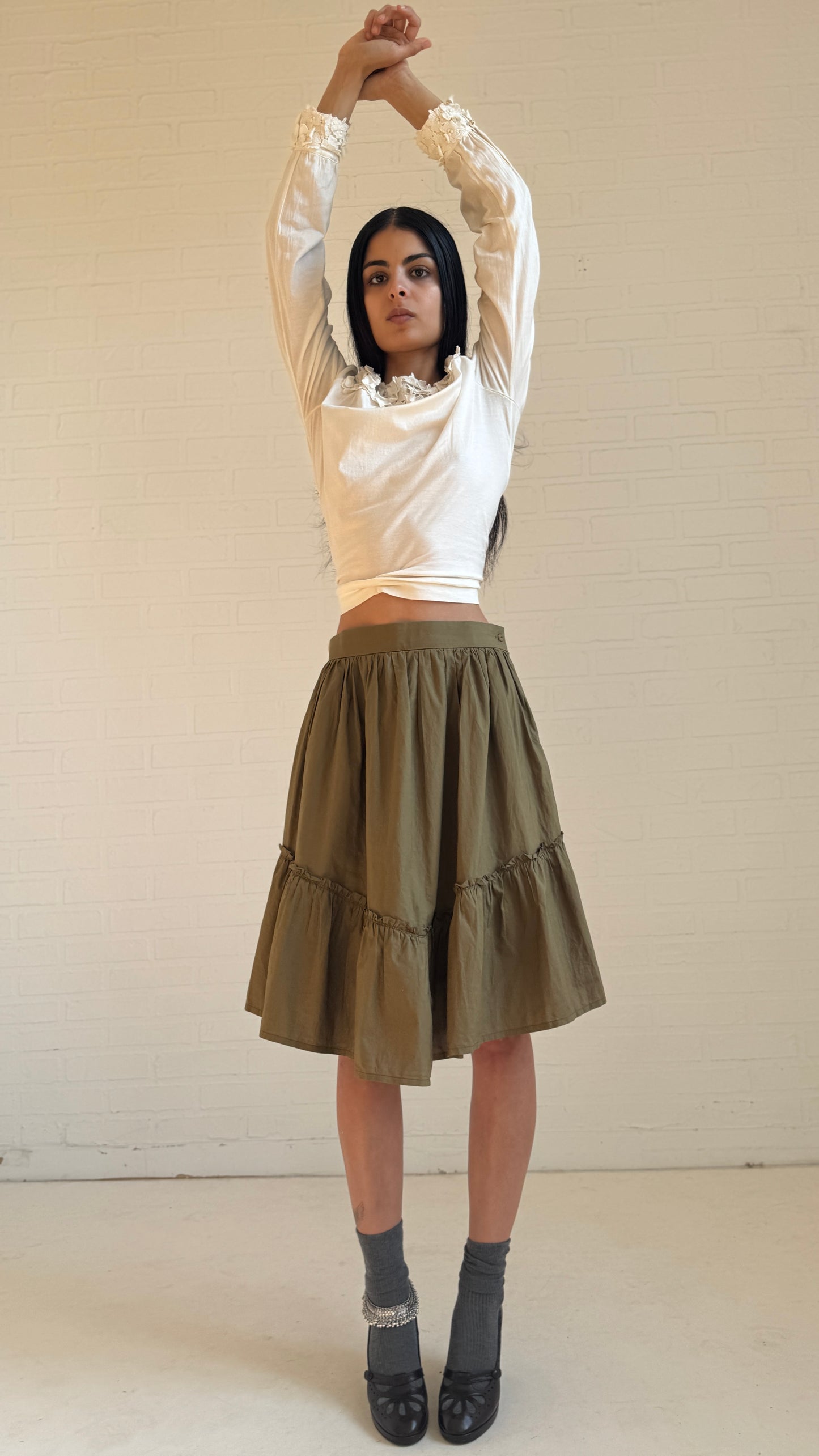 Tiered Cotton Skirt Olive