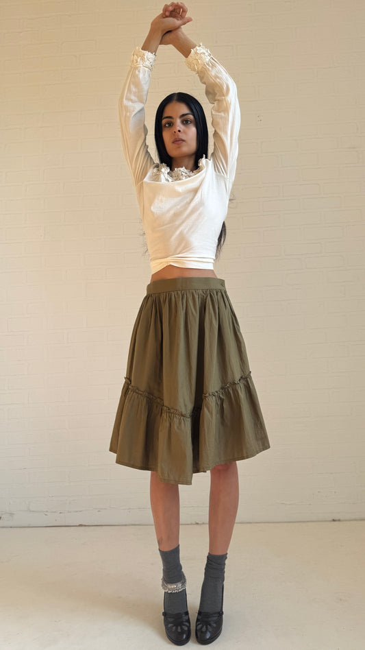 Tiered Cotton Skirt Olive