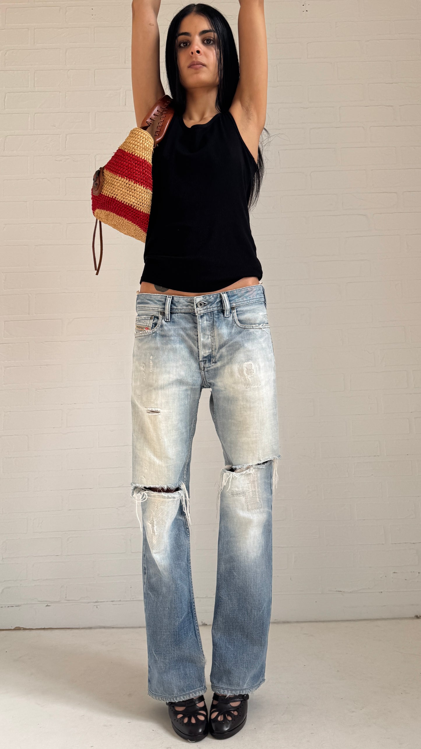Heavily Distressed Bootcut Jeans