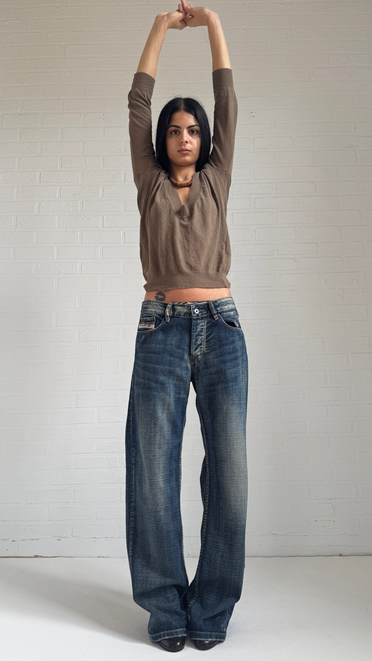 Faded Dark Wash Wide Leg Jeans