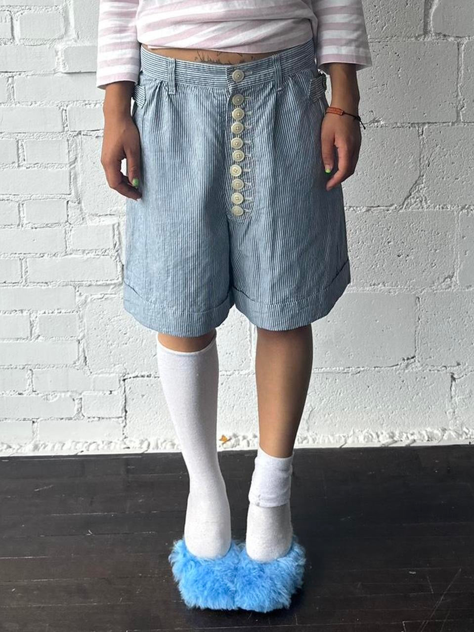 striped cotton shorts light blue / white