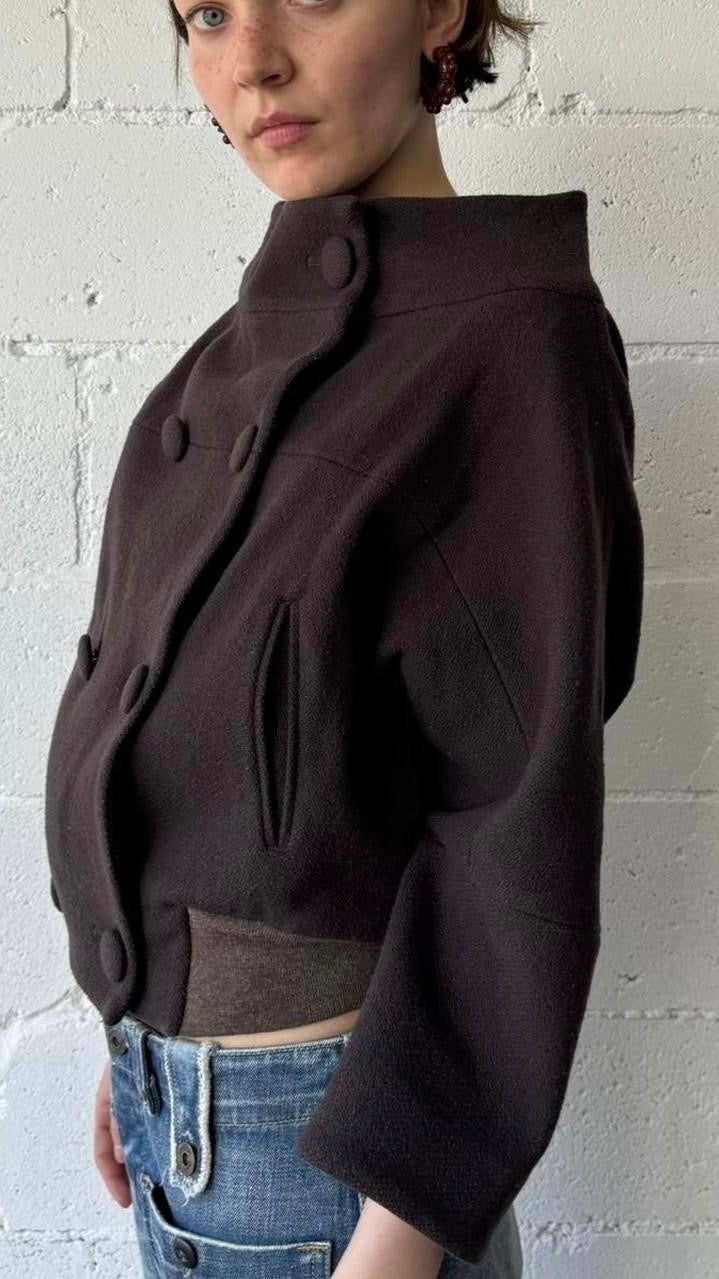 button 3/4 cropped jacket / brown