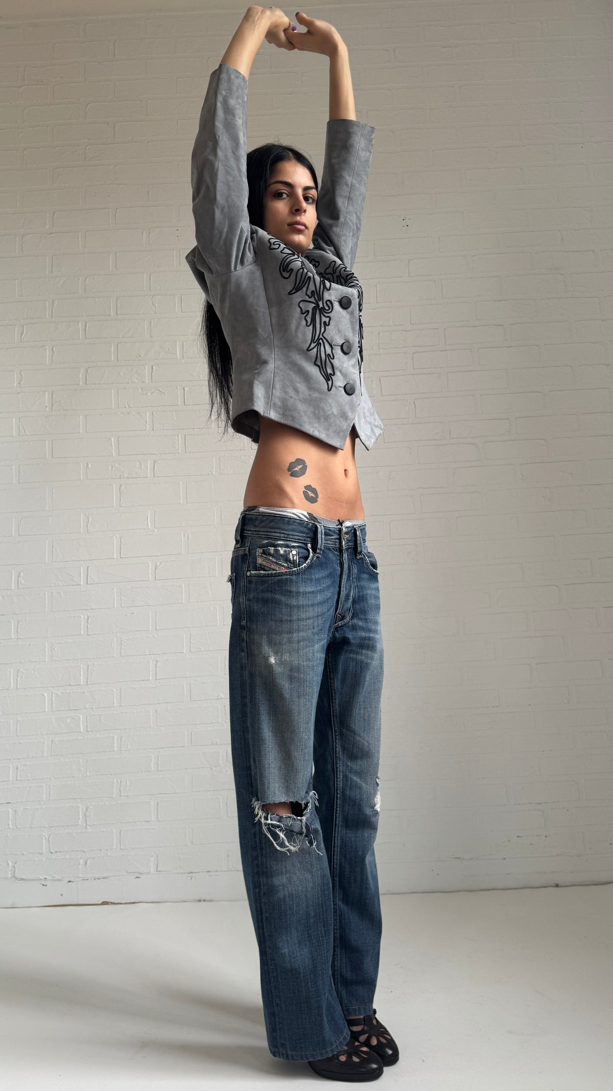 Distressed Dark Straight Jeans