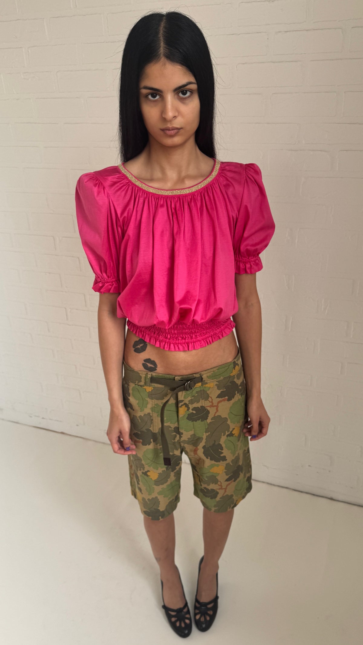 Silk Puff Sleeve Ringer Top