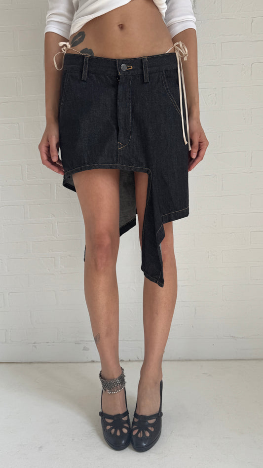 High-Low Denim Mini Skirt