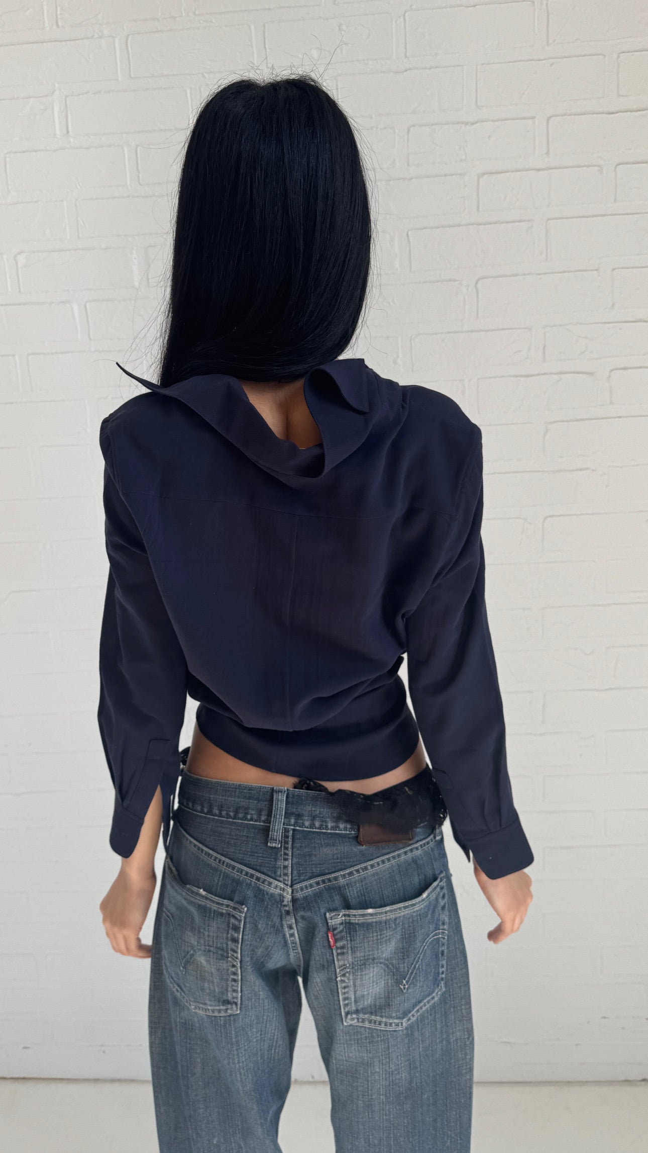 Open-Collar Blouse Navy