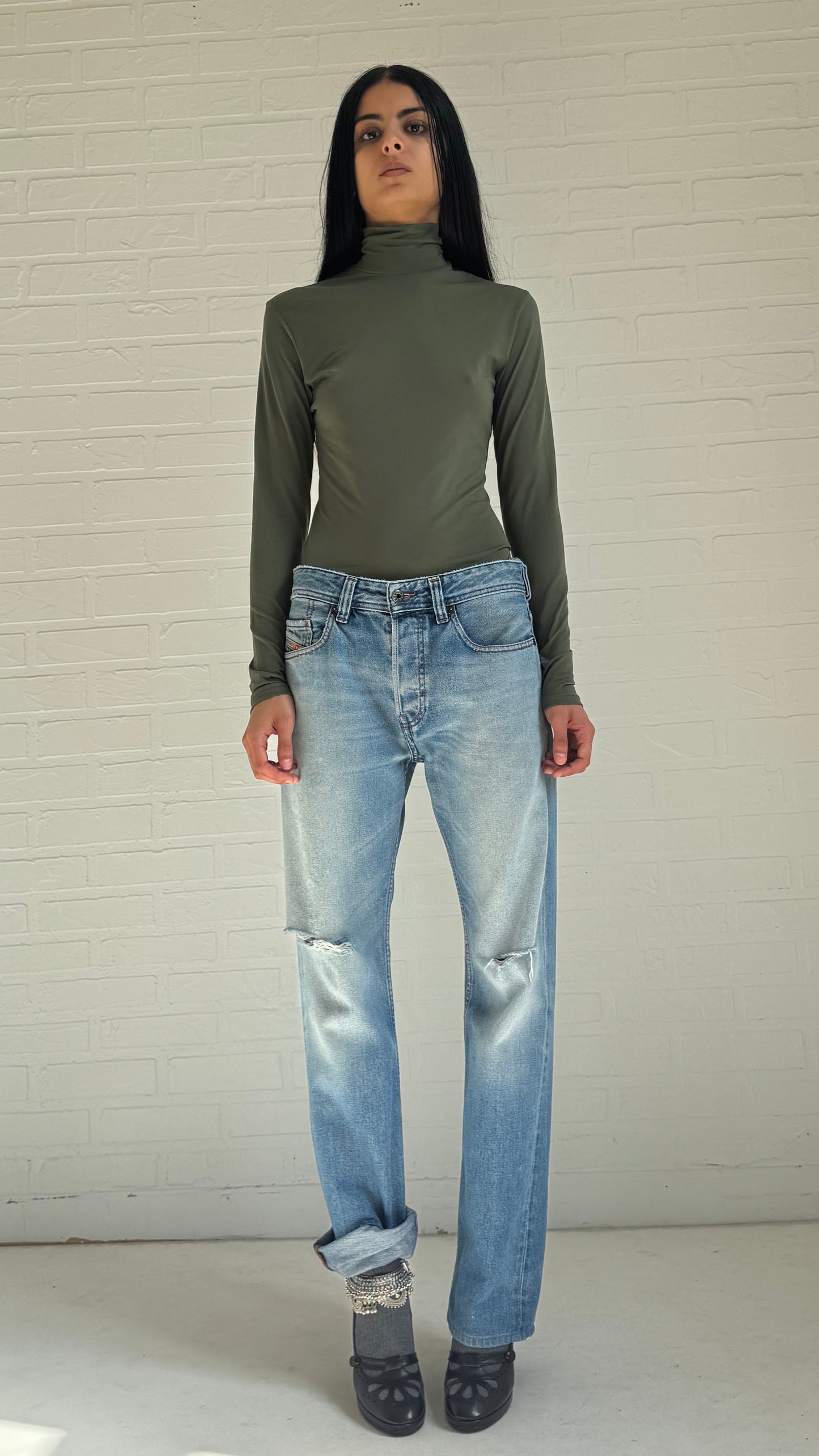 Distressed Faded Blue Jeans