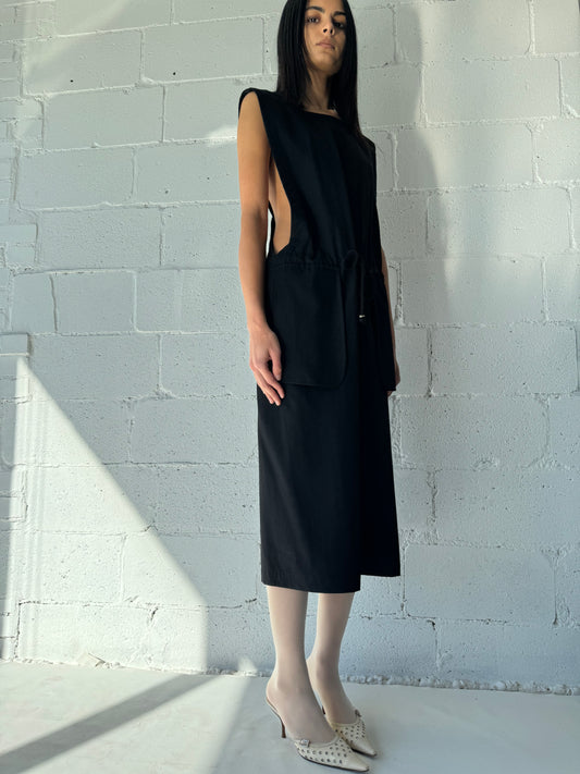 wool apron dress / black