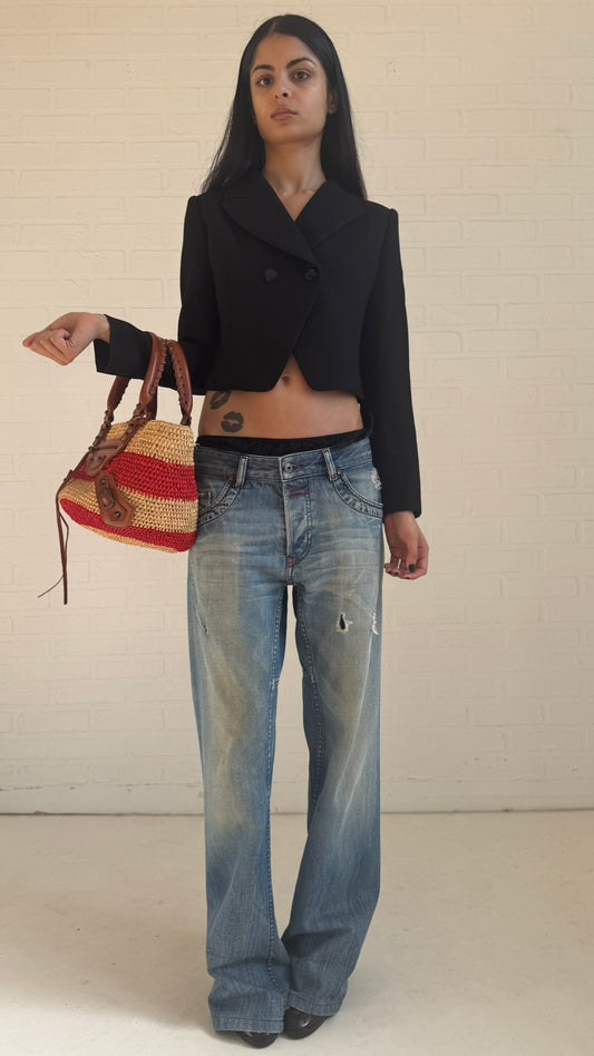 Cropped Wool Blazer Black