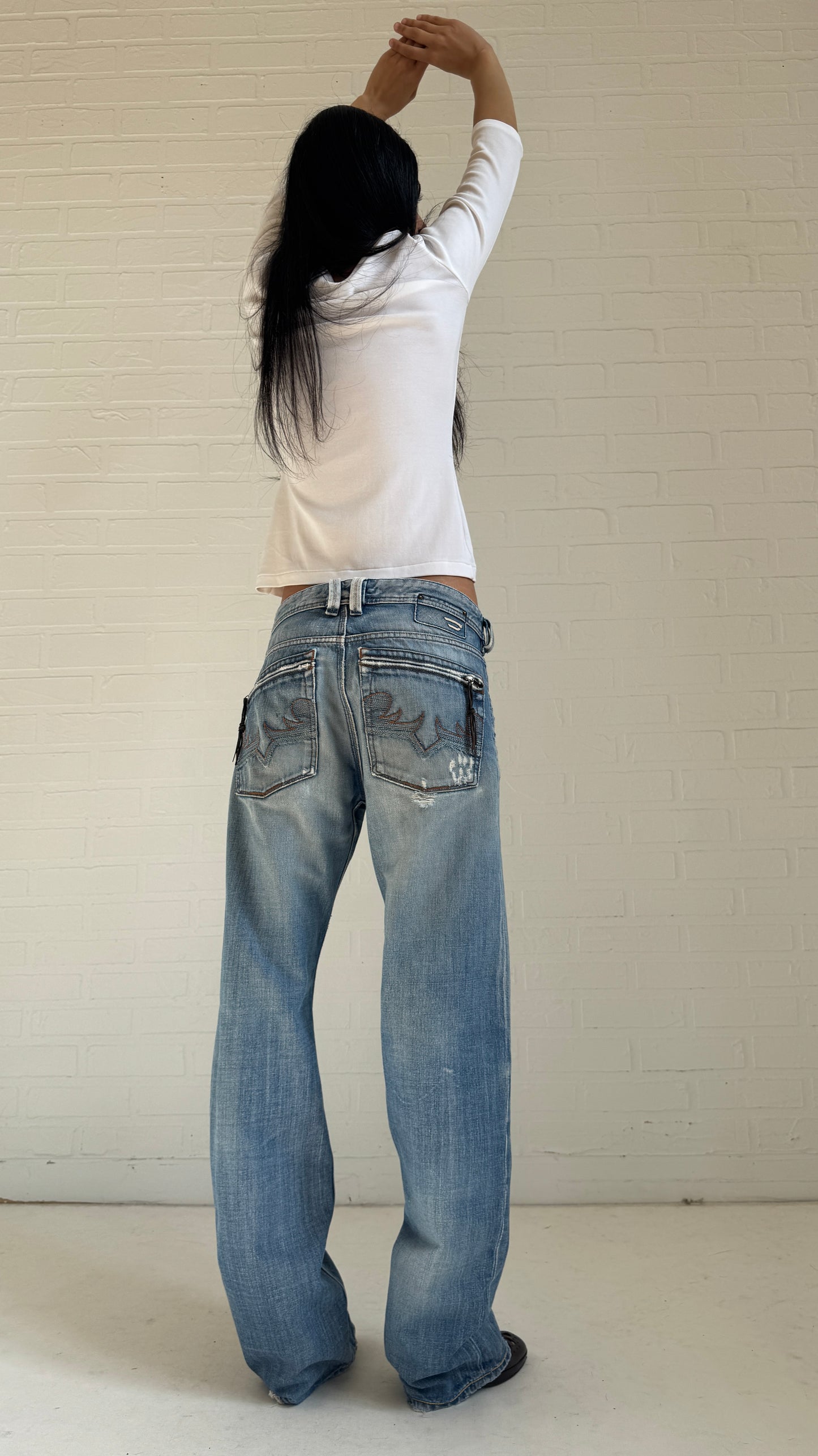 Distressed Embroidered Pocket Jeans