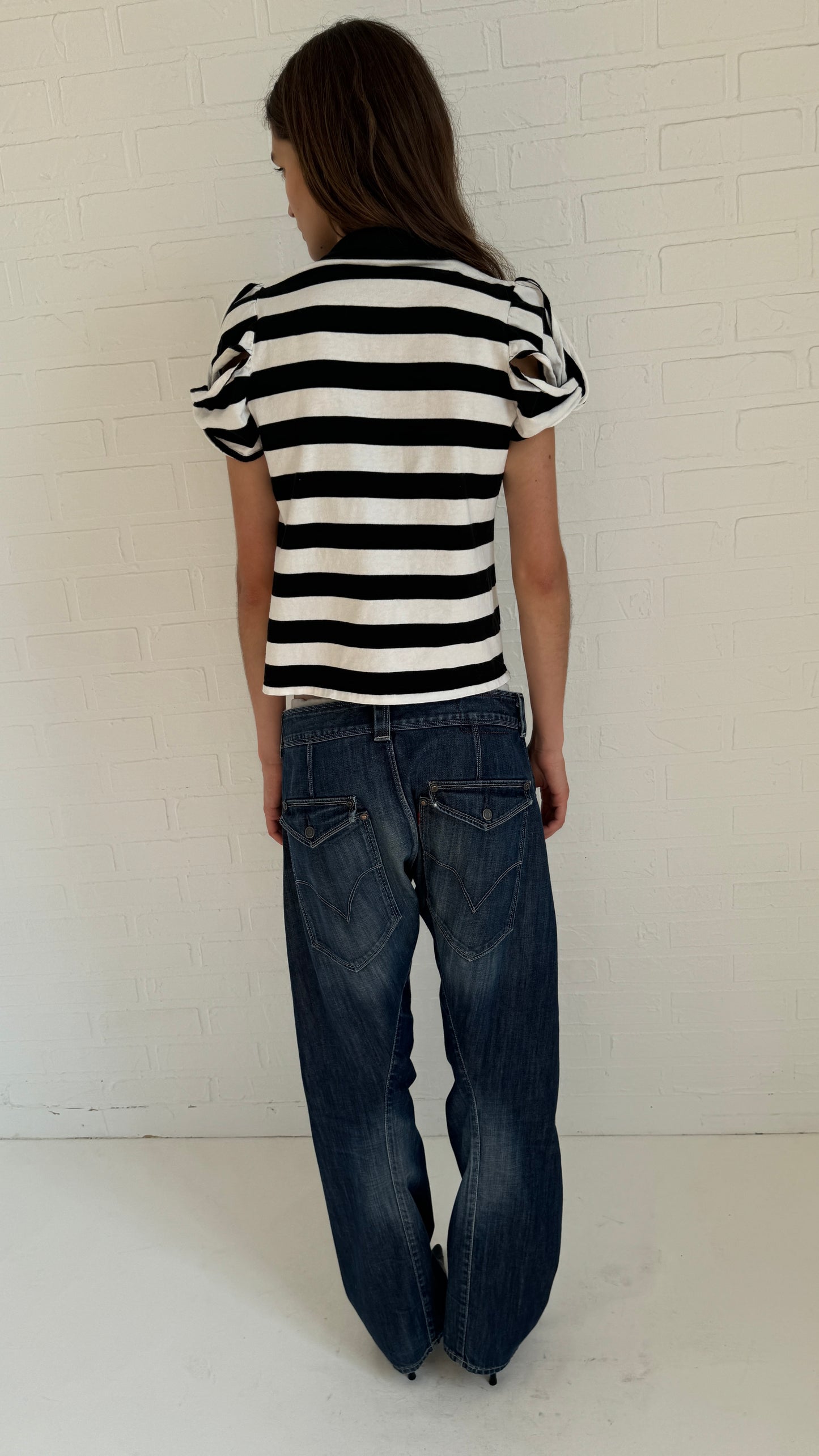 striped cut out polo