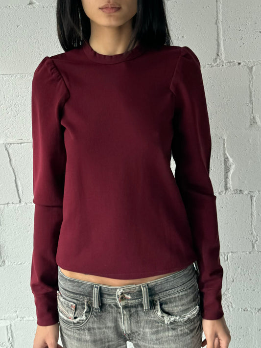 Comme des garcons puff shoulder sweatshirt top in burgundy