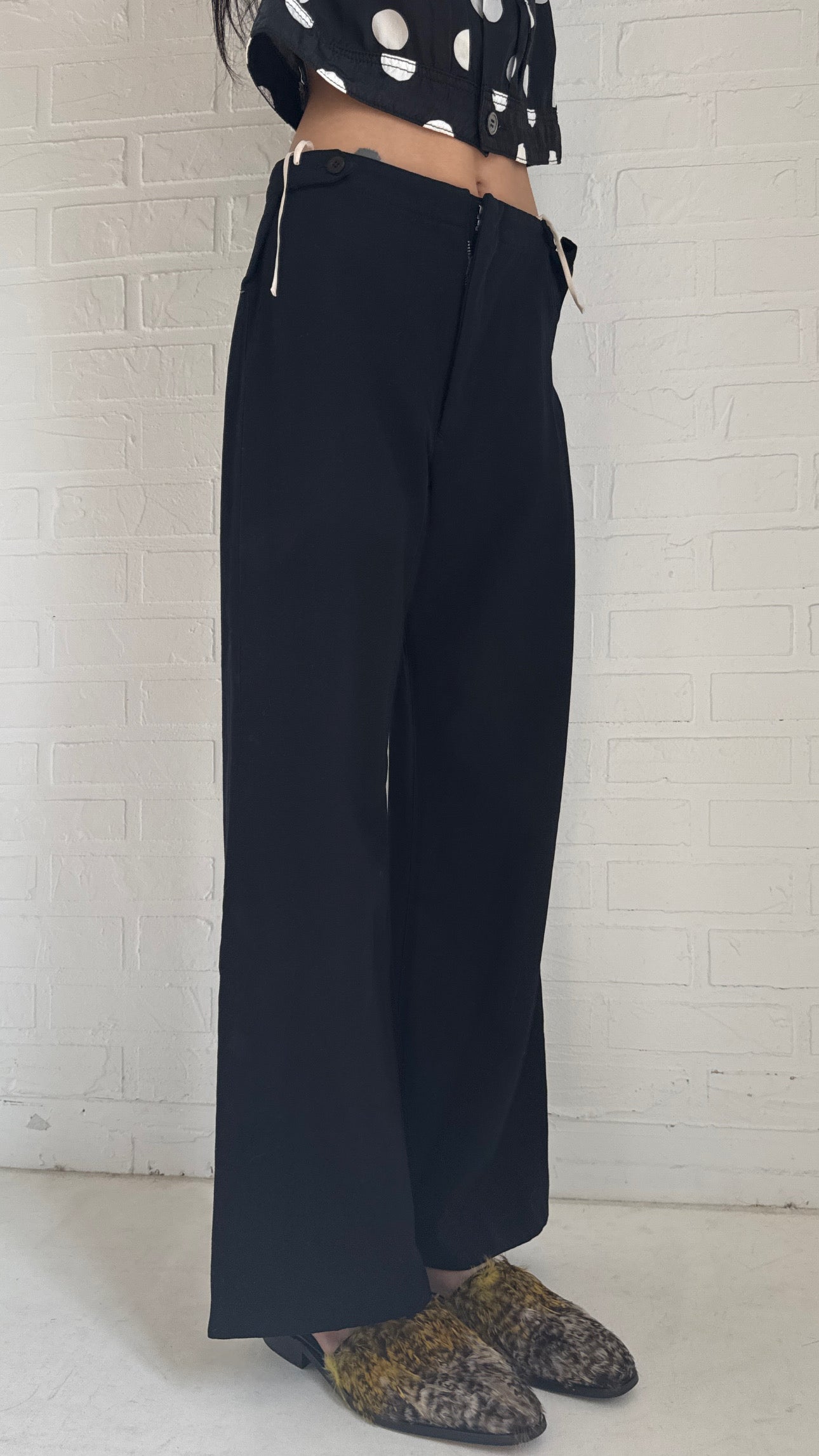 Wide Button Tab Waist Trousers
