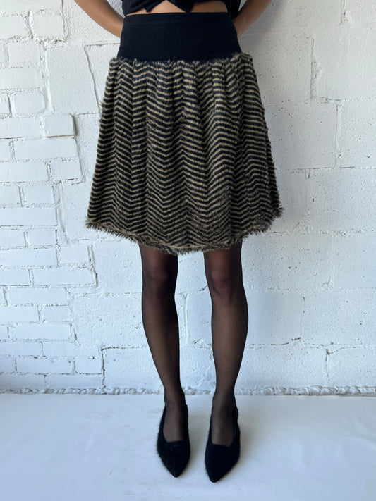 faux fur mini skirt / stripe