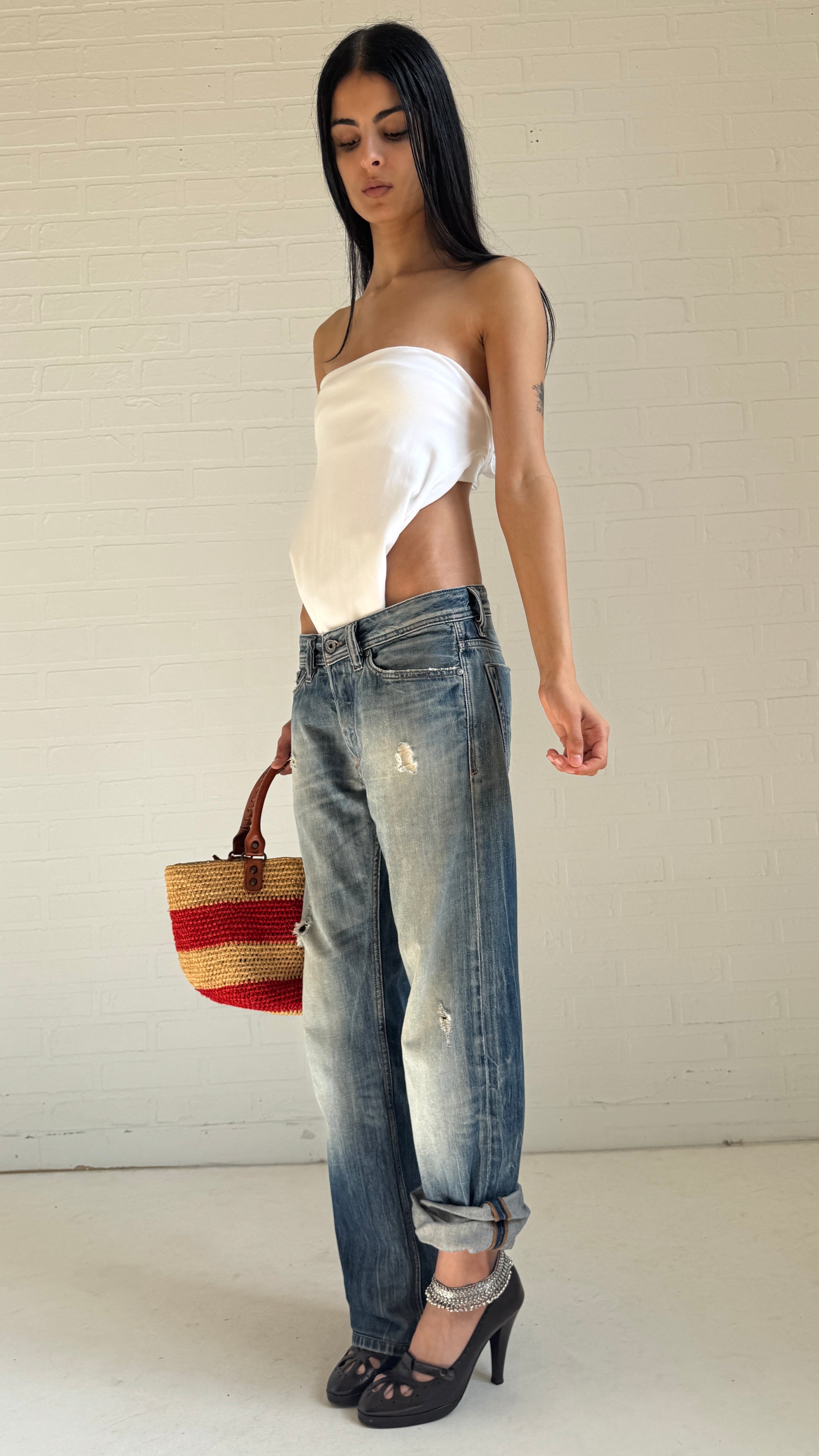 Distressed Faded Blue Straight Jeans