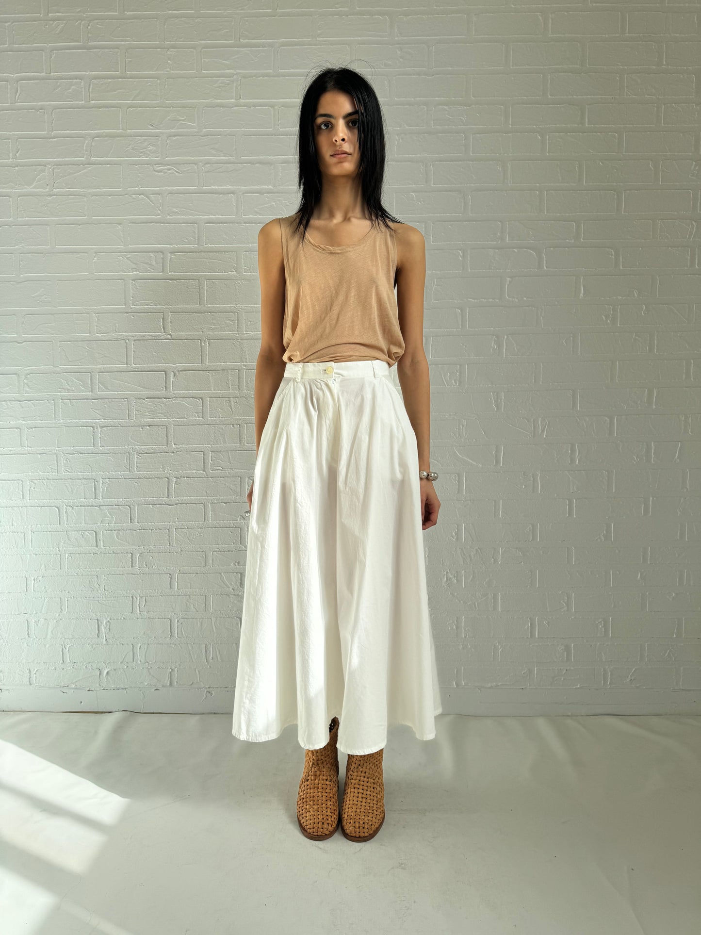 cotton high waist a line long skirt