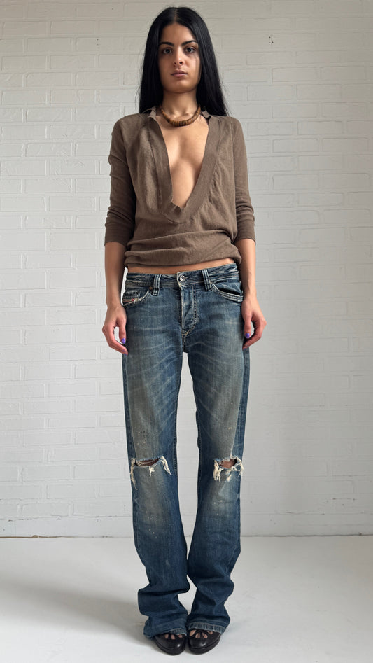 Distressed Dark Straight Leg Jeans