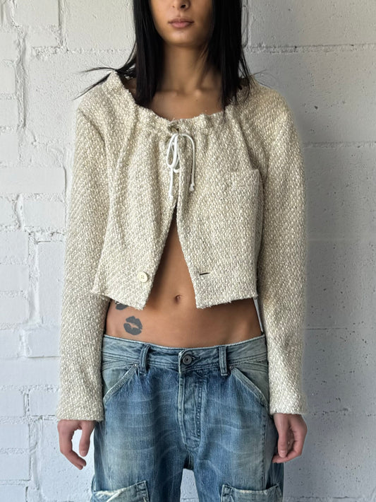 '02 wool silk cropped tweed jacket / beige