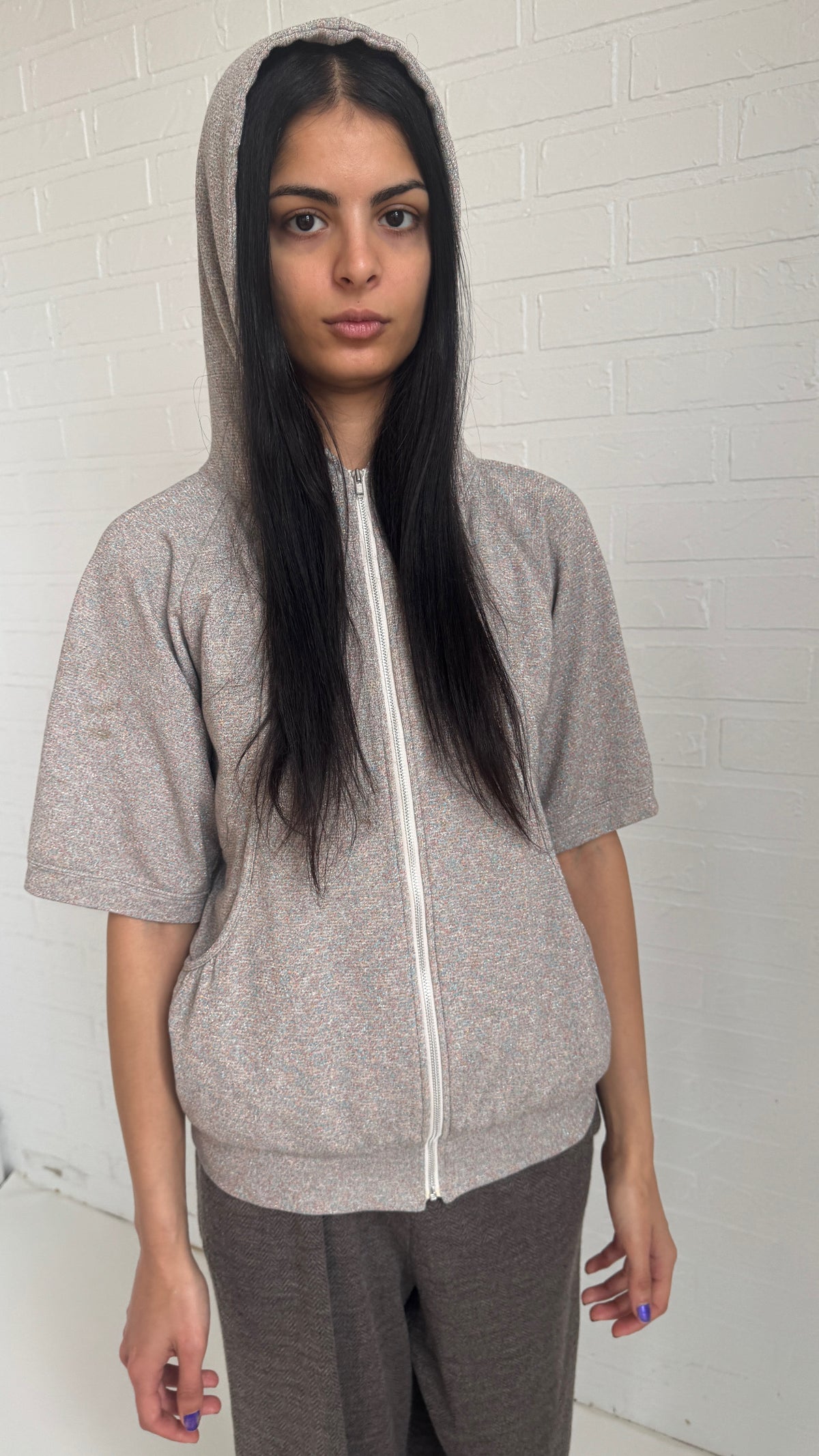 Metallic Hooded Zip-Up