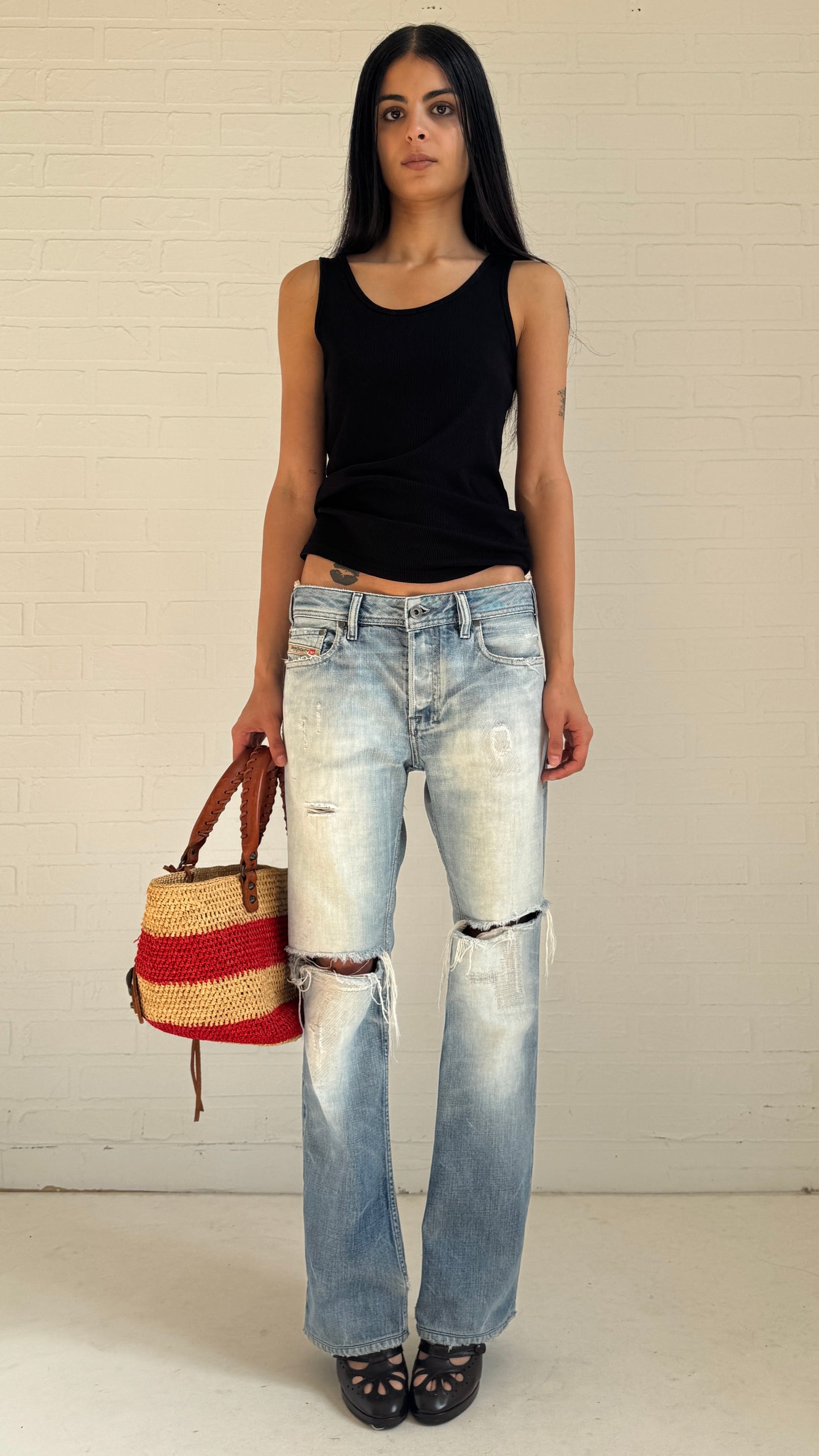 Heavily Distressed Bootcut Jeans
