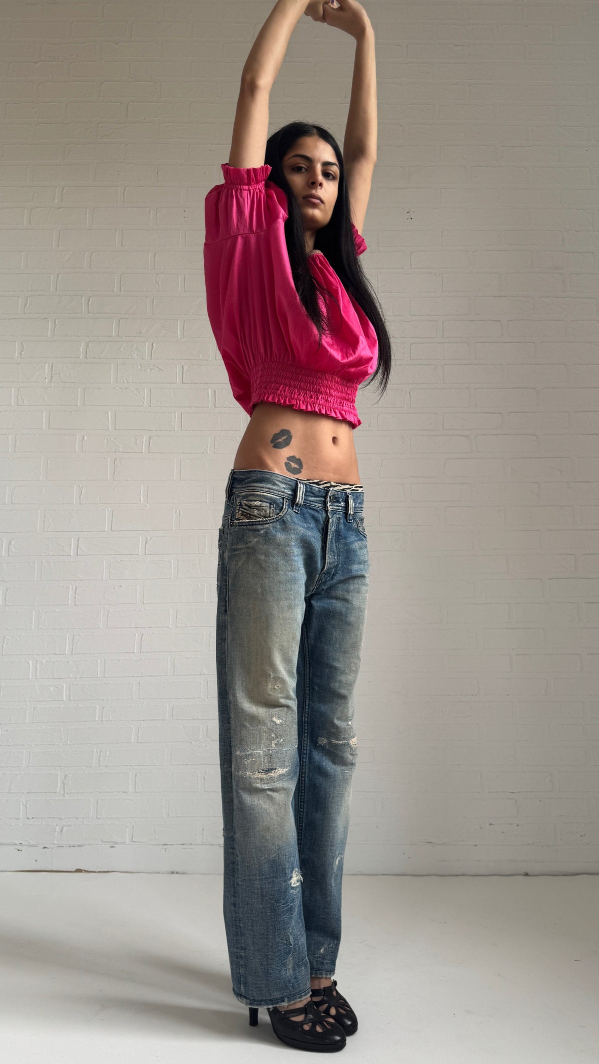 Distressed Faded Straight Leg Jeans