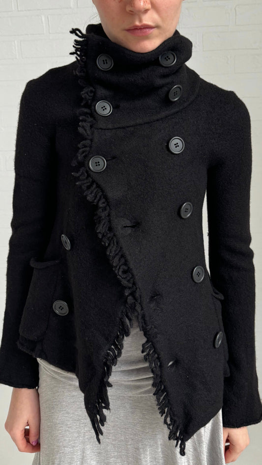Gomme boiled wool fringe jacket in black