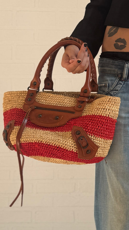 Moto Raffia Panier Basket Bag