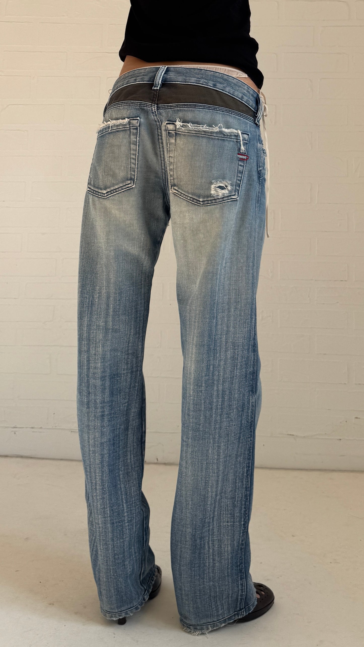 Distressed Back Panel Jeans