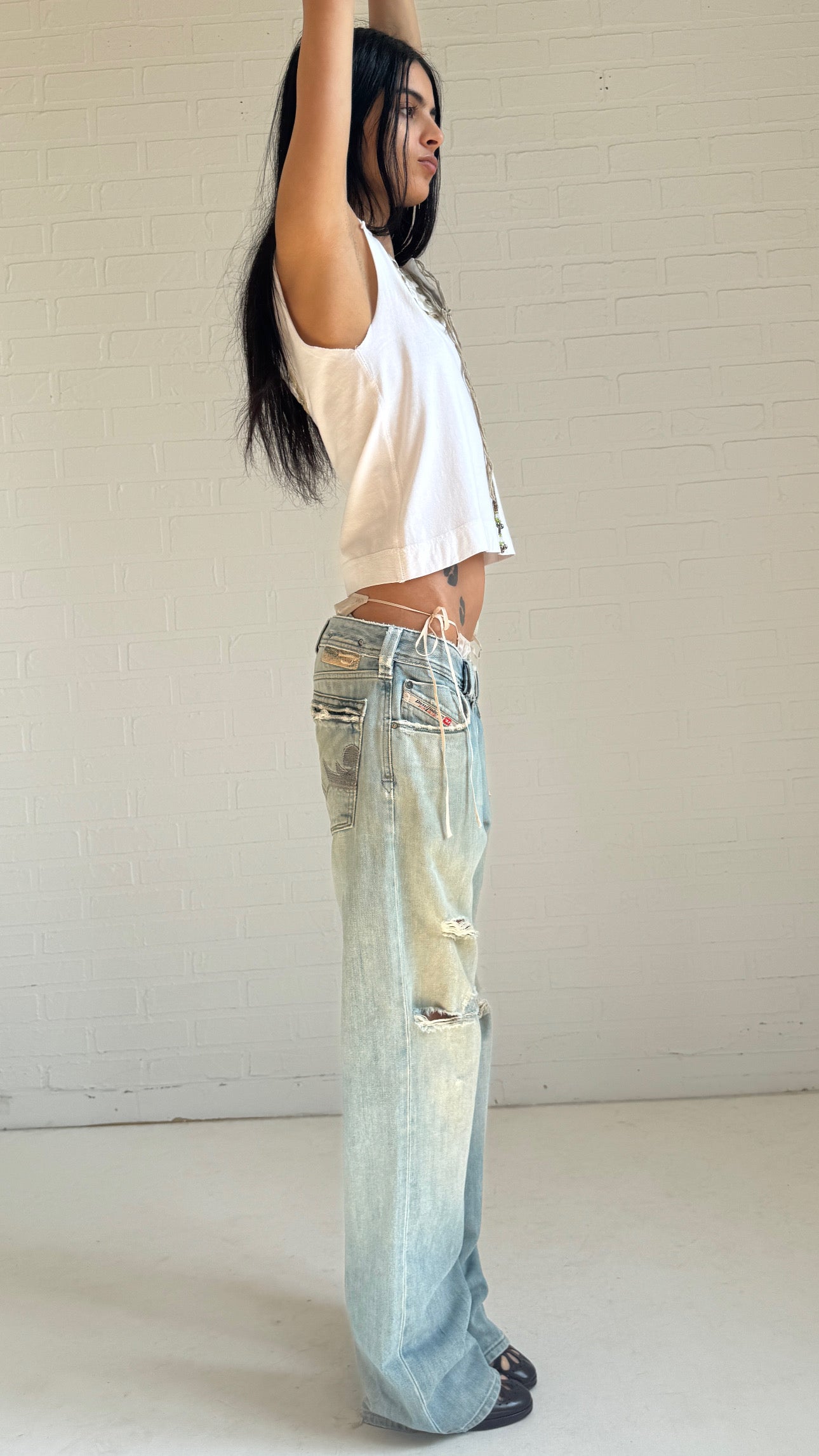 Embroidered Distressed Bootcut Jeans