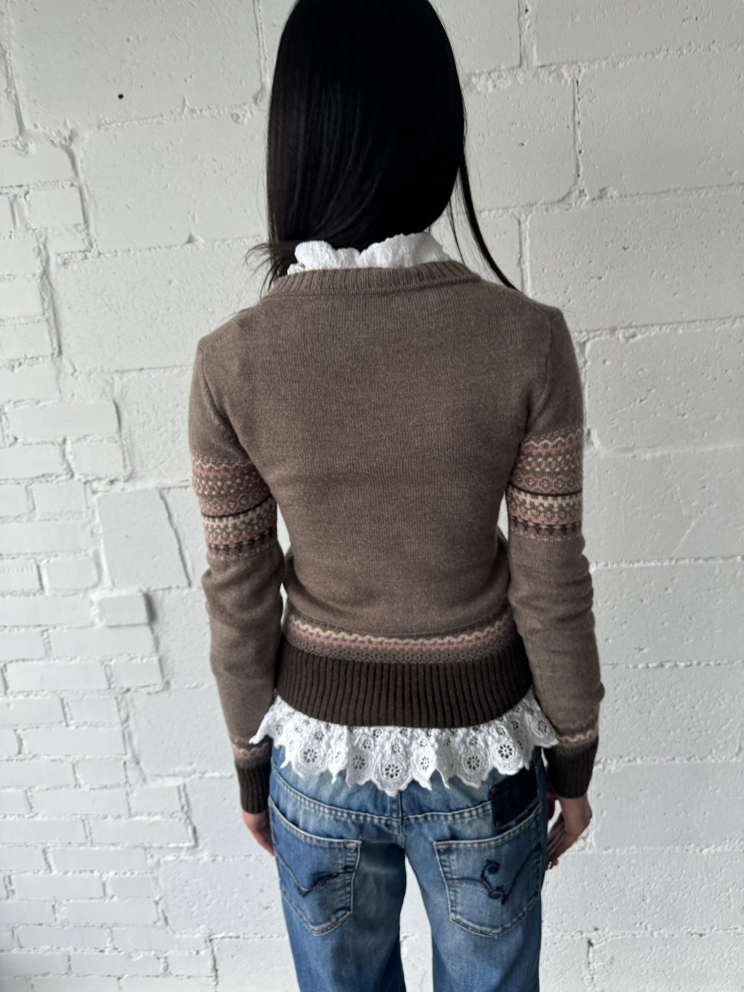 wool nordic sweater / brown