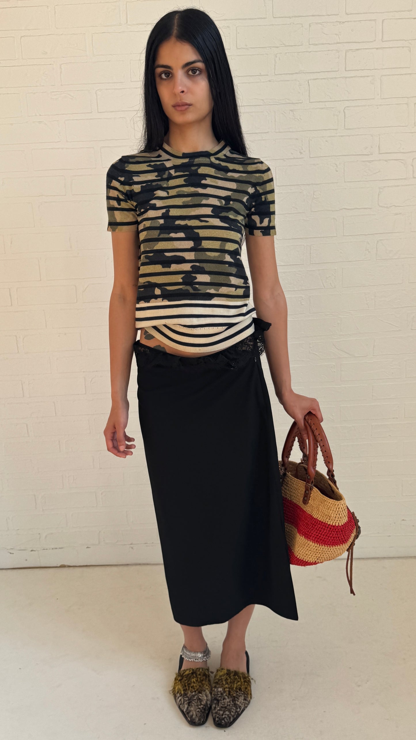 Wool Gabardine Midi Skirt Black