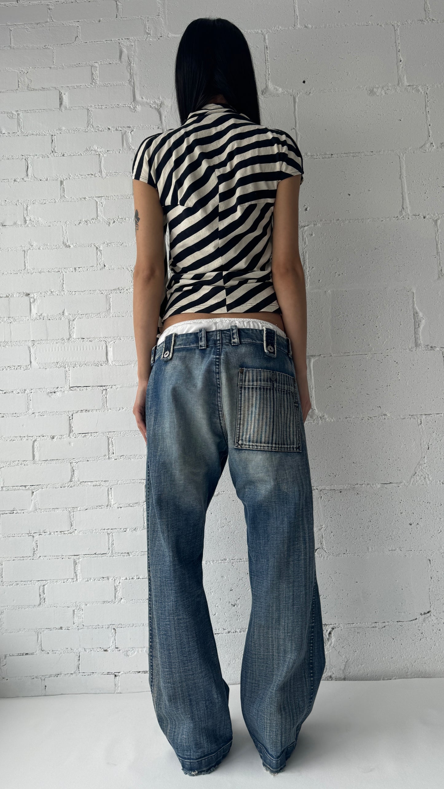 stripe pocket wide jeans 34