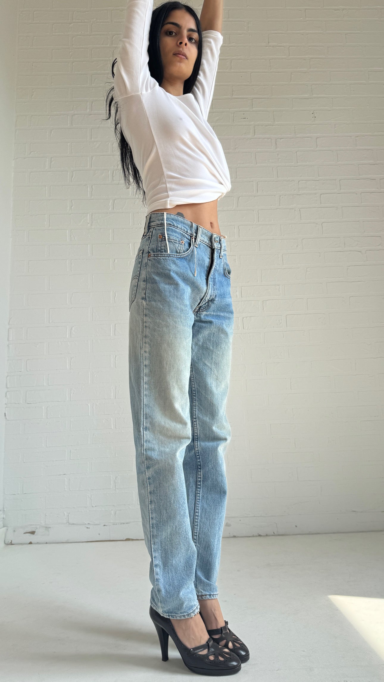 Distressed Straight-Leg Jeans