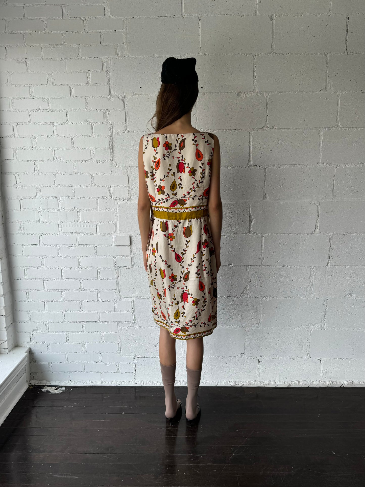 vintage silk floral sleeveless dress