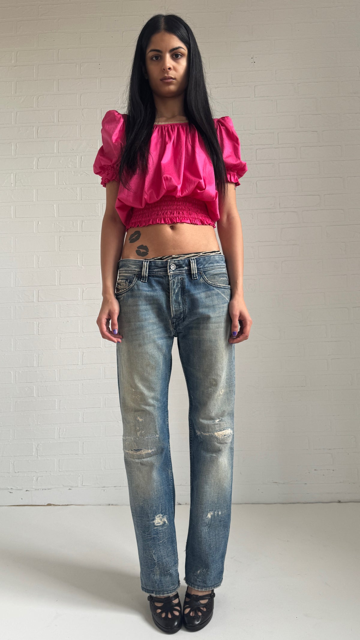 Distressed Faded Straight Leg Jeans