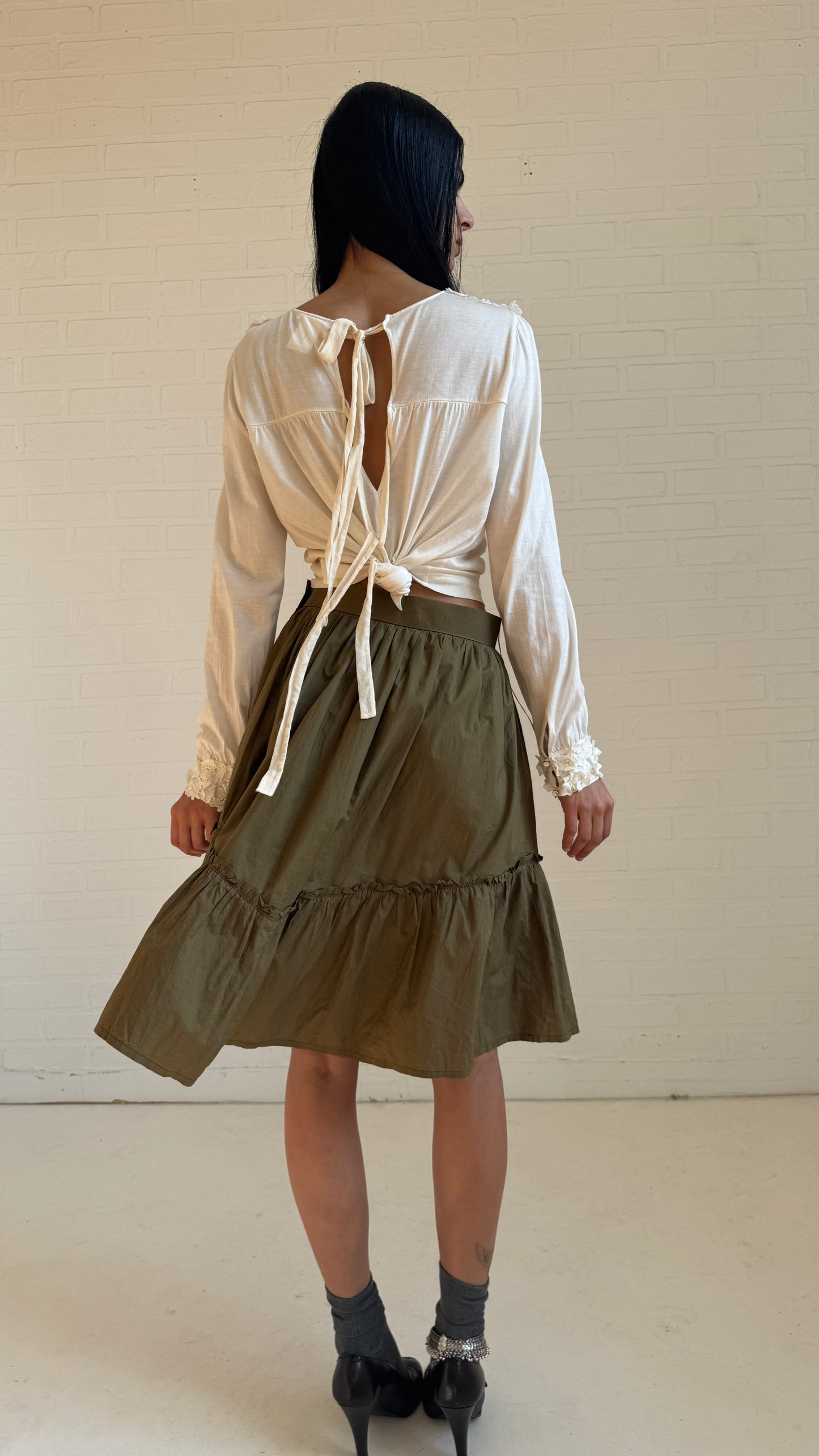 Tiered Cotton Skirt Olive