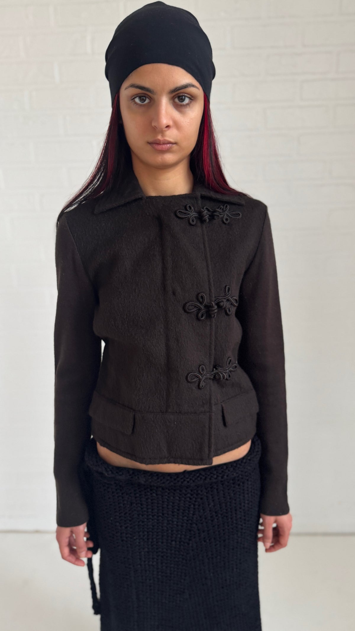 Wool & Alpaca Frog Closure Jacket in Dark Brown