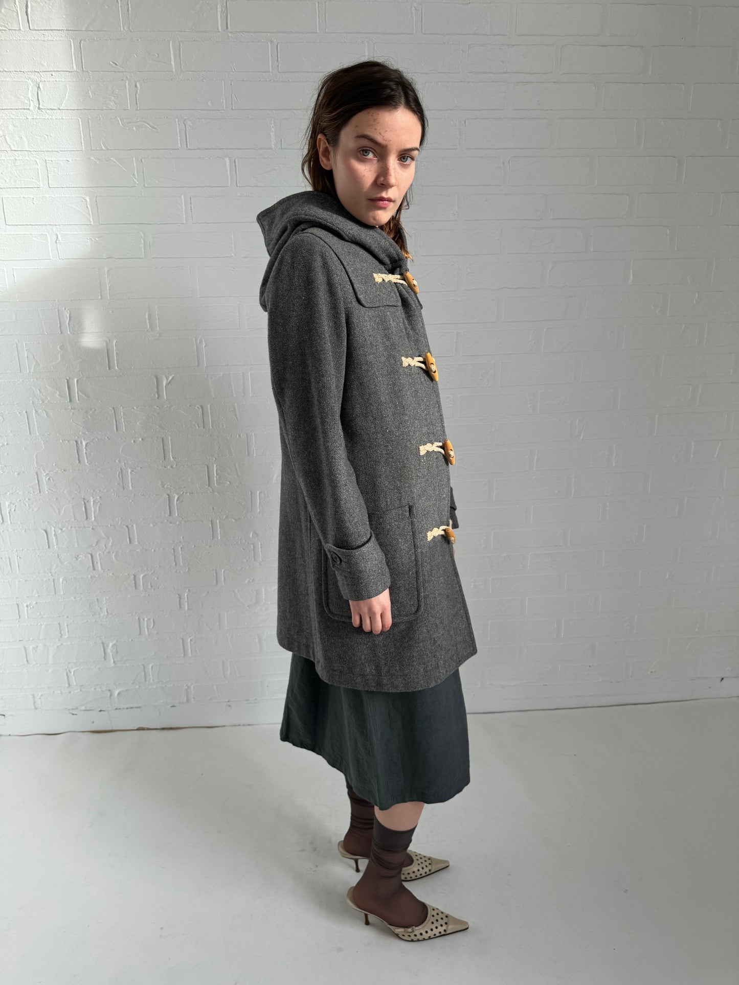 Zucca wool hooded toggle coat in grey