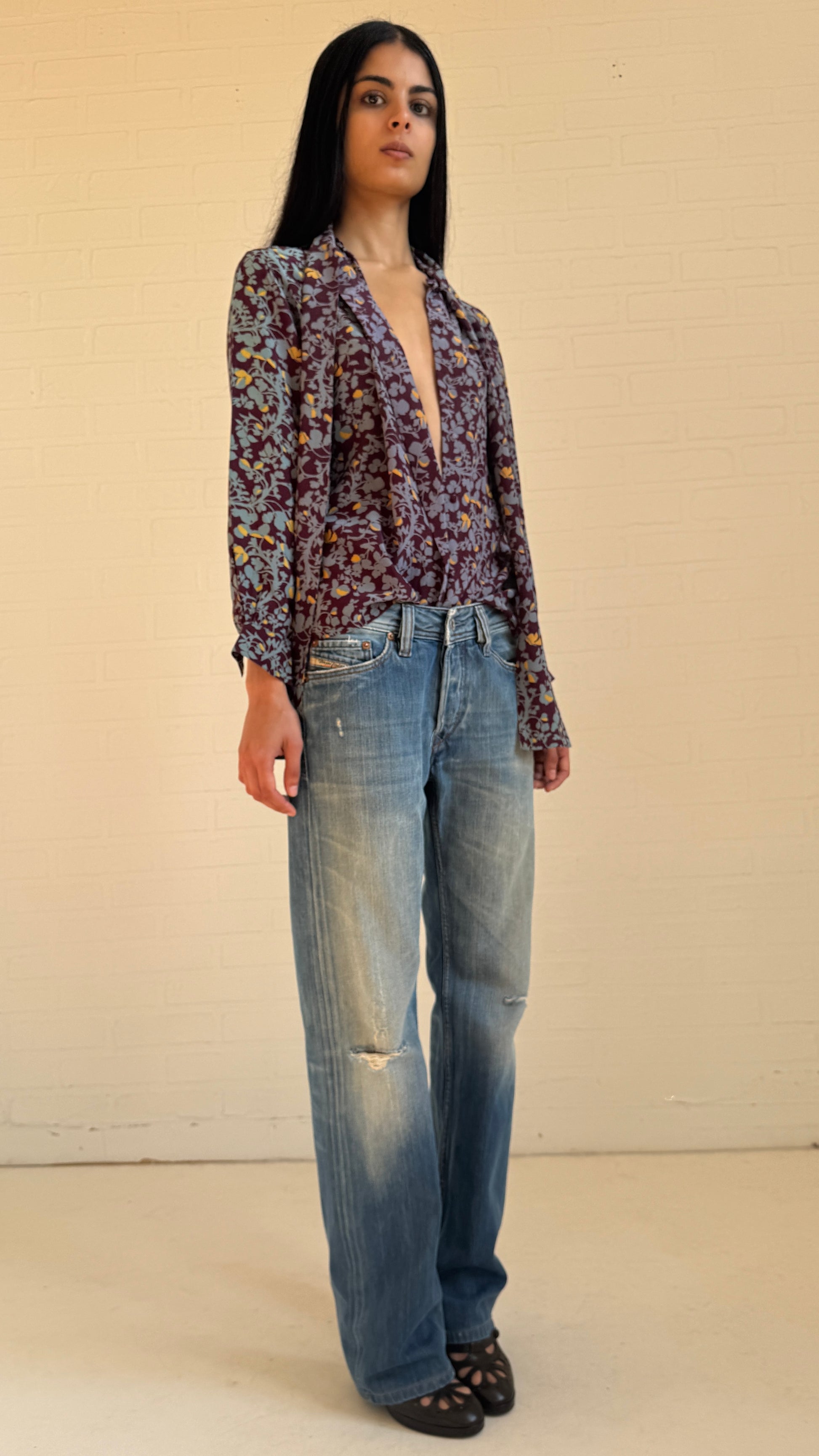 Floral Silk Tie-Neck Blouse