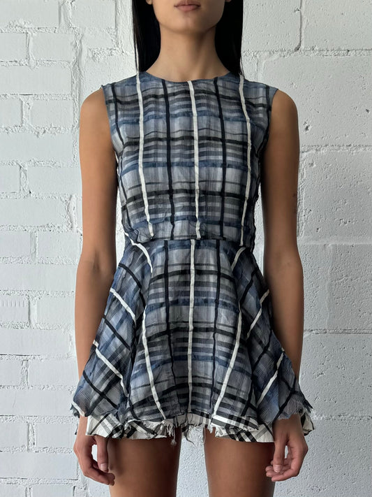 silk taffeta tartan mini dress