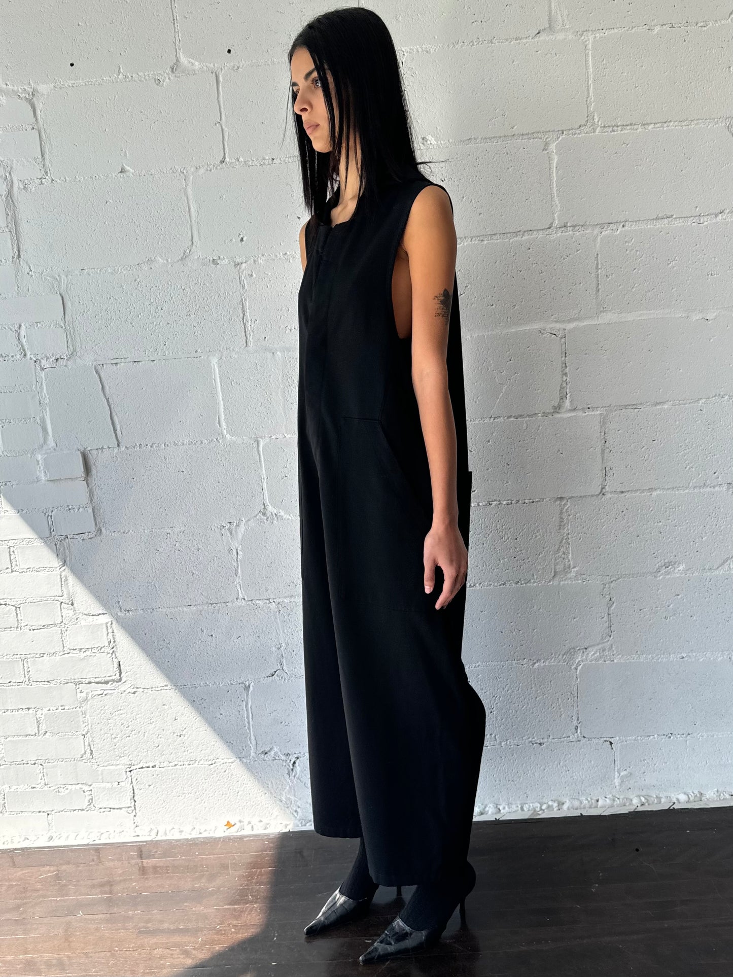 wool gabardine one piece in black