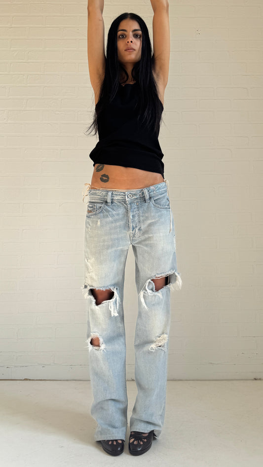 Distressed Light Wash Bootcut Jeans