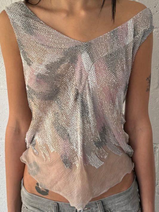 silk sheer beaded top / grey