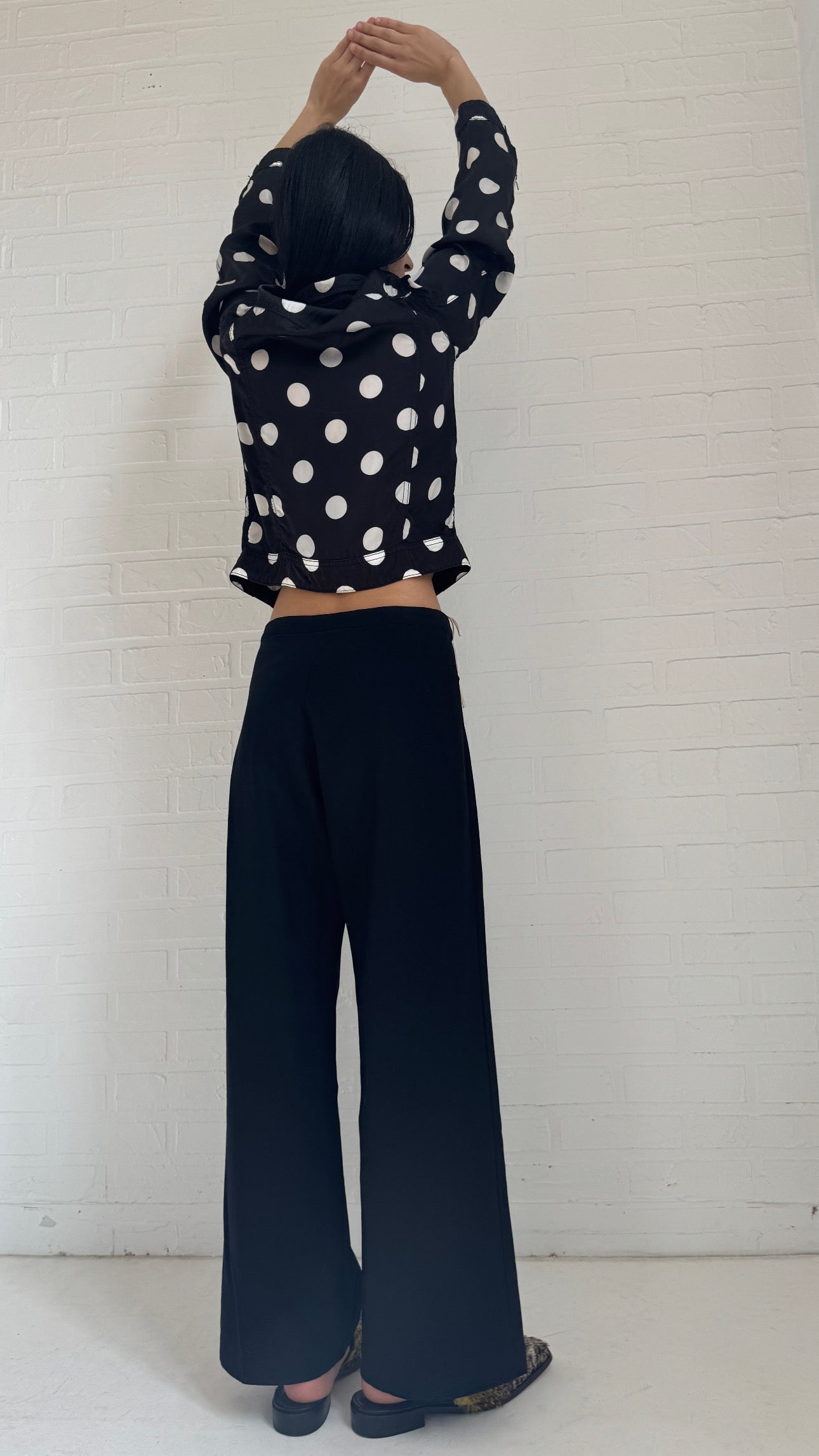 Wide Button Tab Waist Trousers