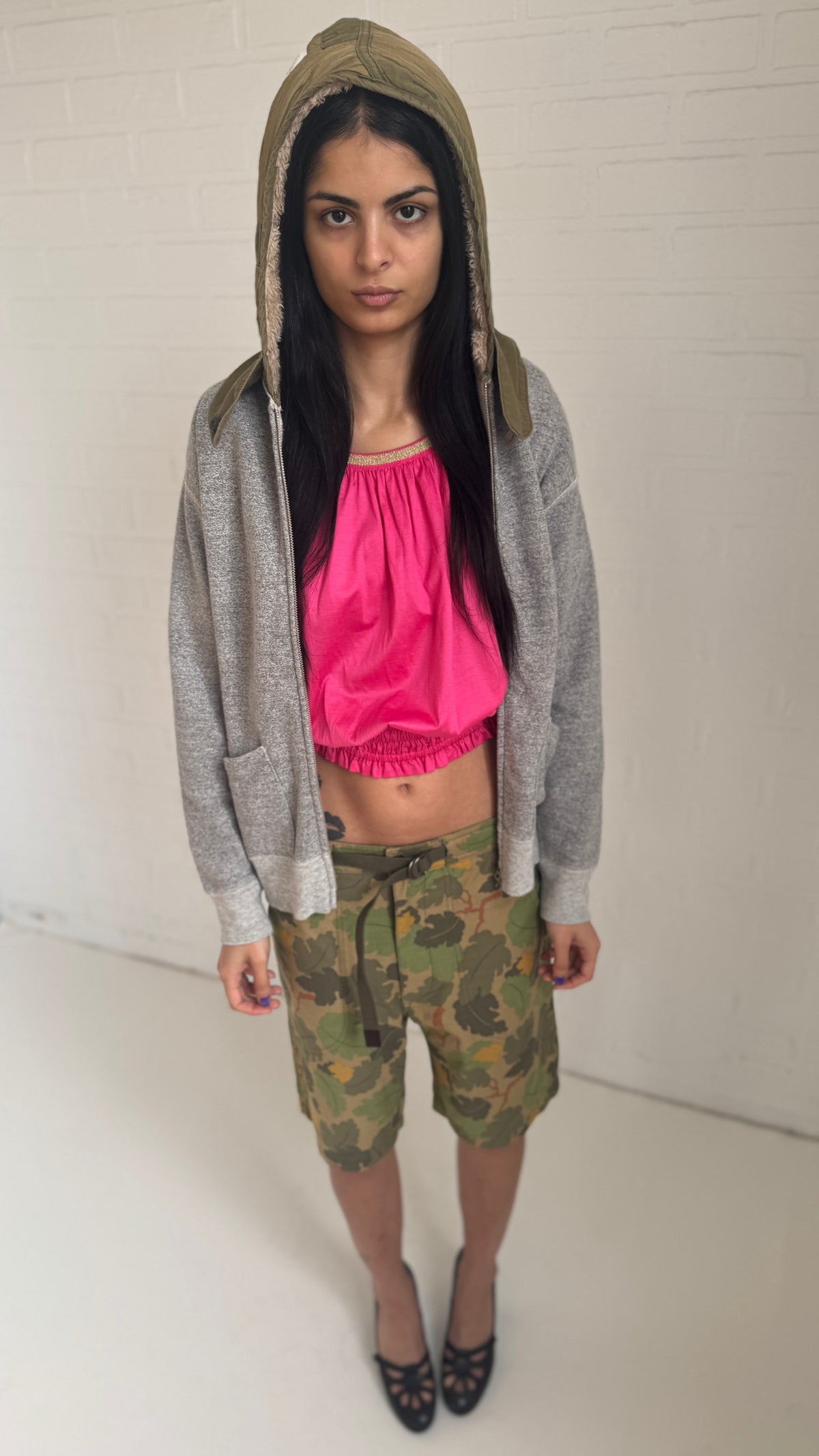 Quilted Hood Zip-Up Sweatshirt