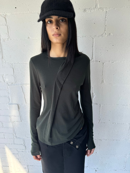 knit asymmetric long sleeve / dark green